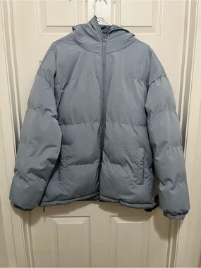 Men's Light Blue Insulated Puffer Jacket with Hood